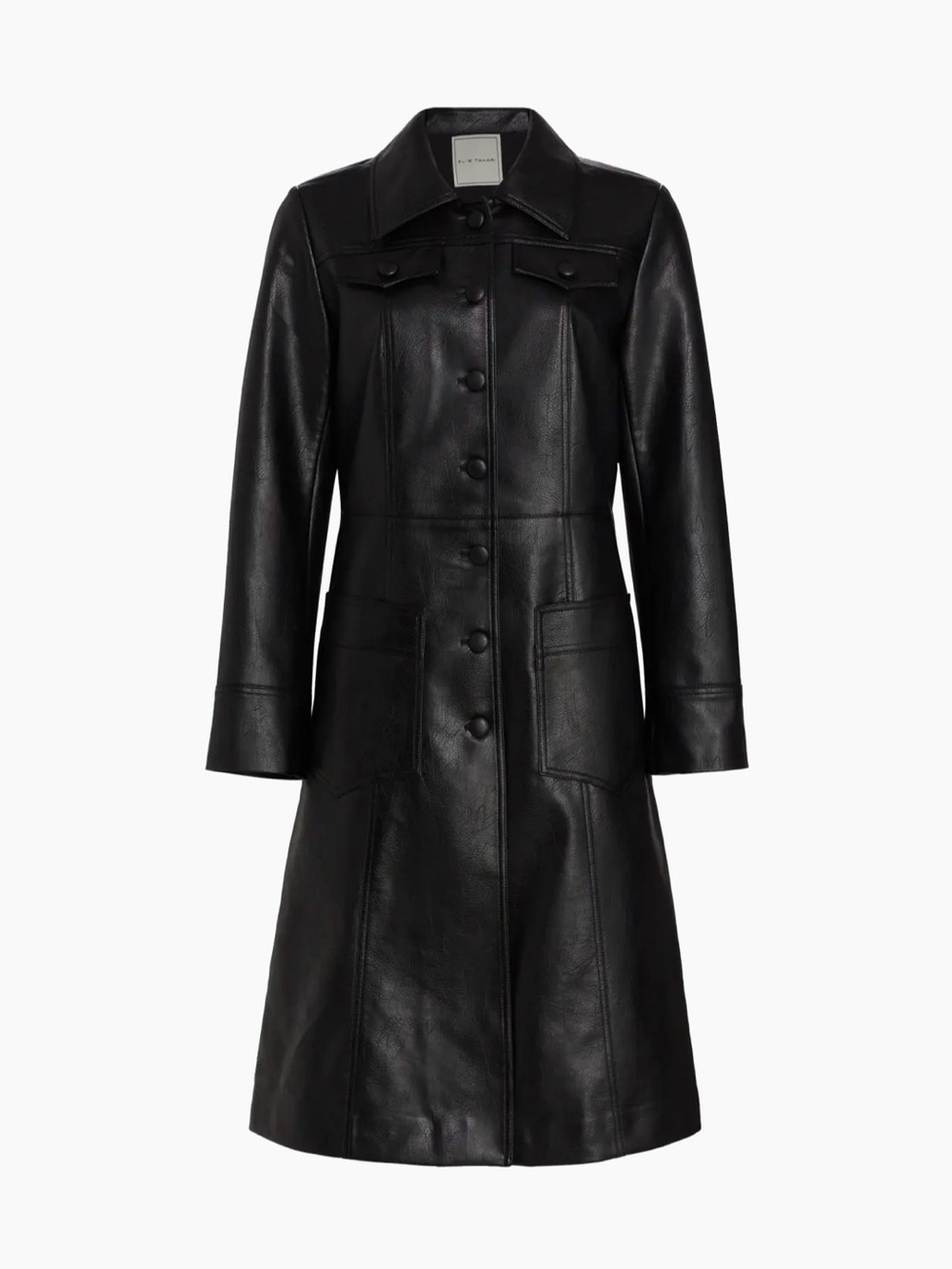 Woman Pebble Vegan Leather Trench Coat- Black